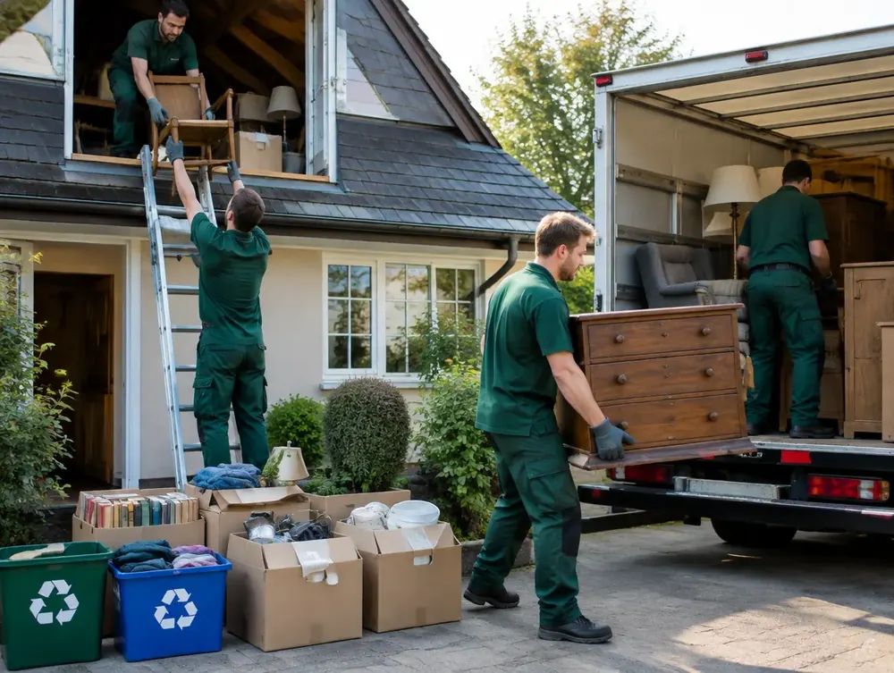 Movers clearing a house and loading furniture into the truck